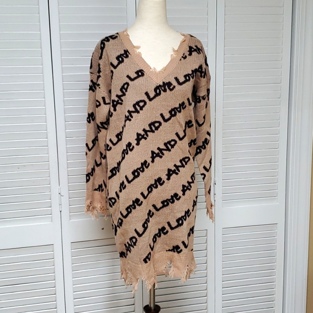 NWT Trendy Threads Distressed " Love and Love" Sweater Mini  Dress Size M